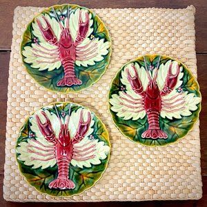 3 Antique Majolica Lobster Plates